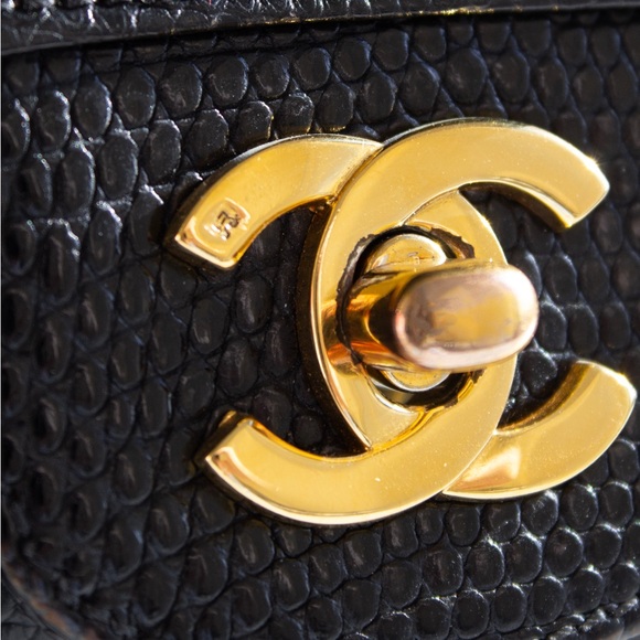 Chanel Vintage Small Classic Flap Exotic Lizard Leather 24K Gold CC Black Bag - Picture 3 of 16